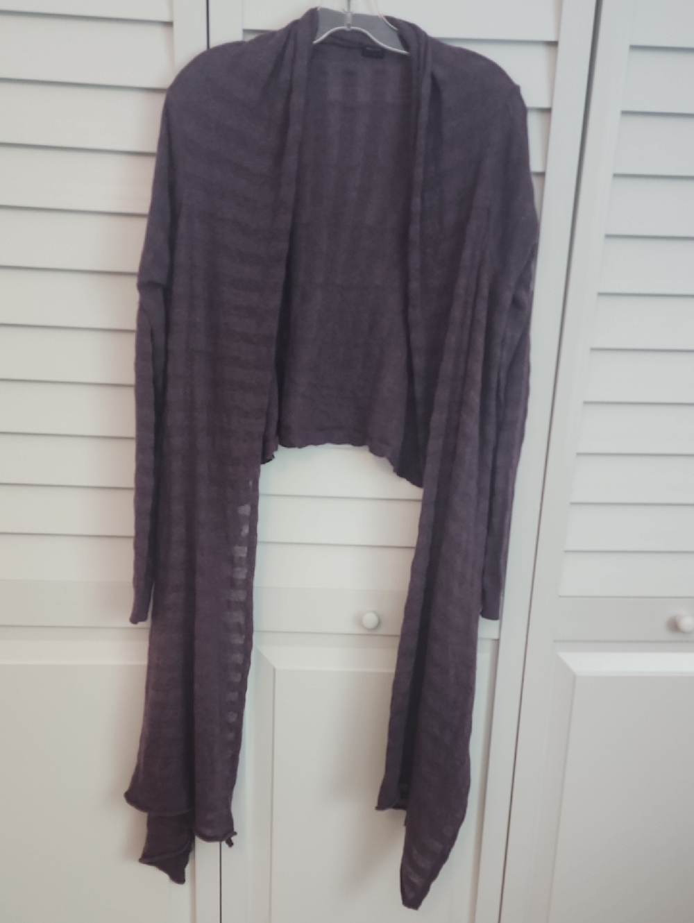 Lightweight Draped Open-Front Cardigan in Deep Plum
